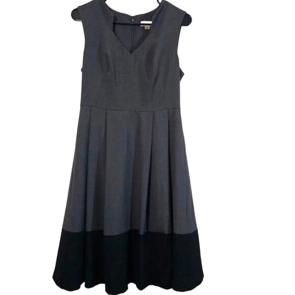 Calvin‎ Klein Dress Women's Size 6 Grey/Black Sleeveless Pleated A-line Back Zip - Picture 1 of 7